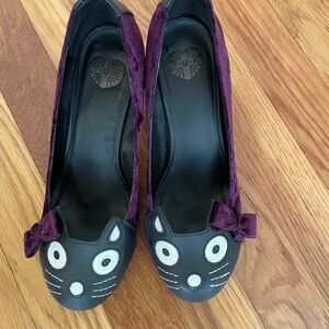 TUK Purple and Black Cat Face Heels - US 7